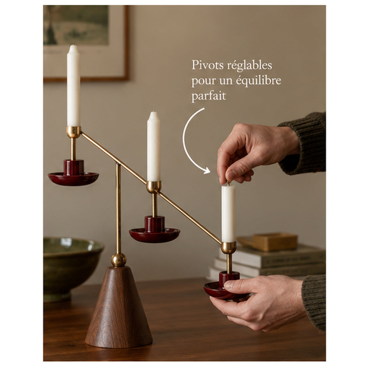 Bougeoir Balancier Trois Flammes — Centre de table articulé