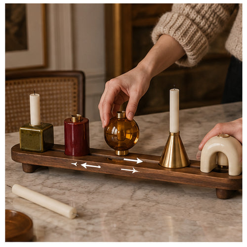 Bougeoir Domino Rail — Composition modulable à cinq porte-bougies