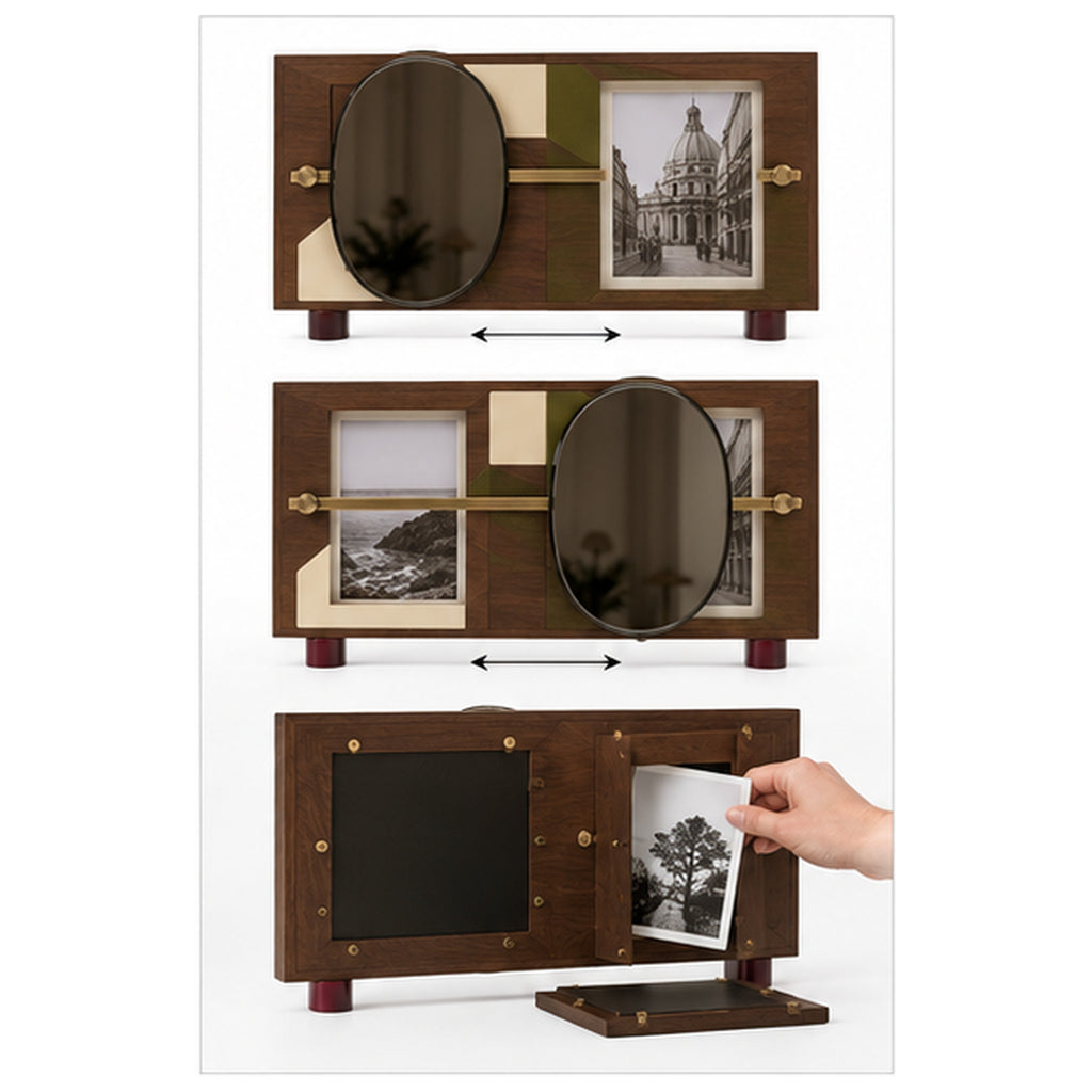 Cadre Miroir Décalé — Cadre double avec miroir fumé coulissant