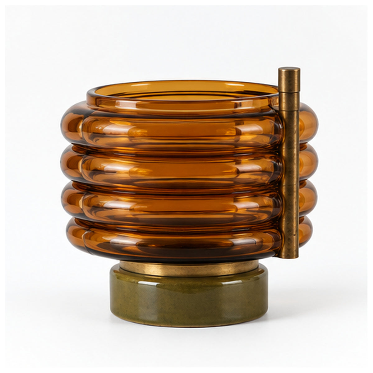 Vase Accordéon Ambre — Vase modulable en verre fumé et laiton patiné