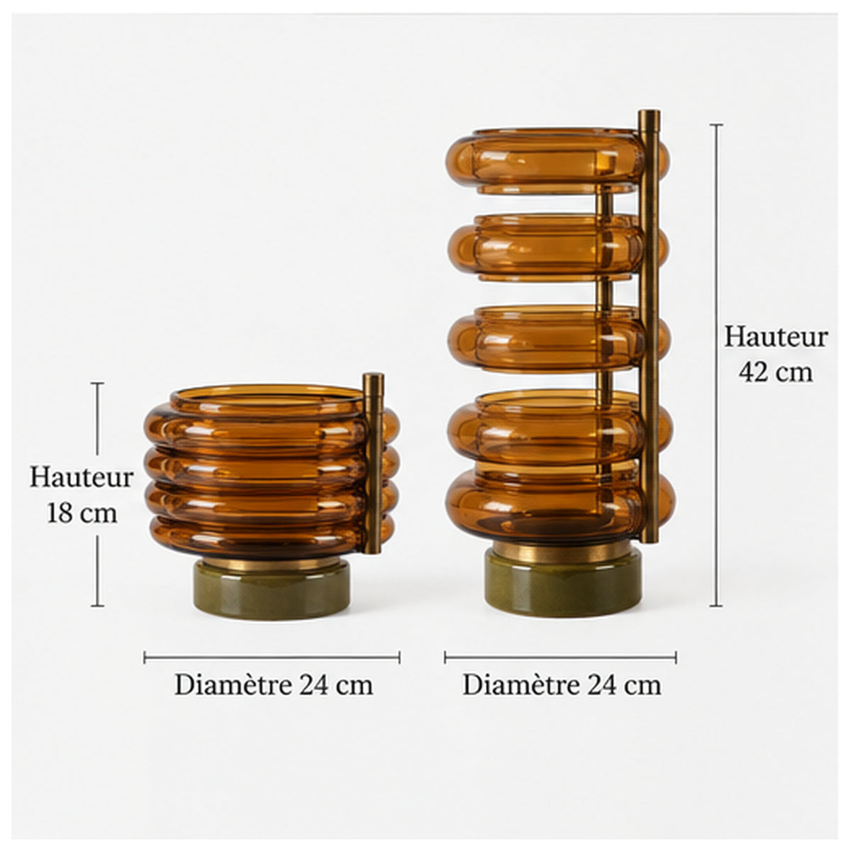 Vase Accordéon Ambre — Vase modulable en verre fumé et laiton patiné