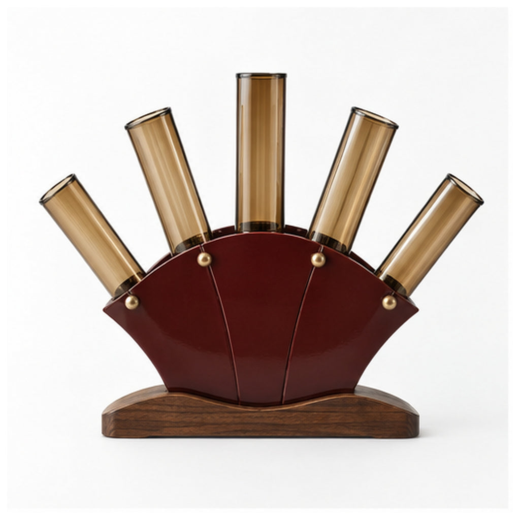 Vase Éventail Cinq Tiges — Soliflore panoramique en verre ambré