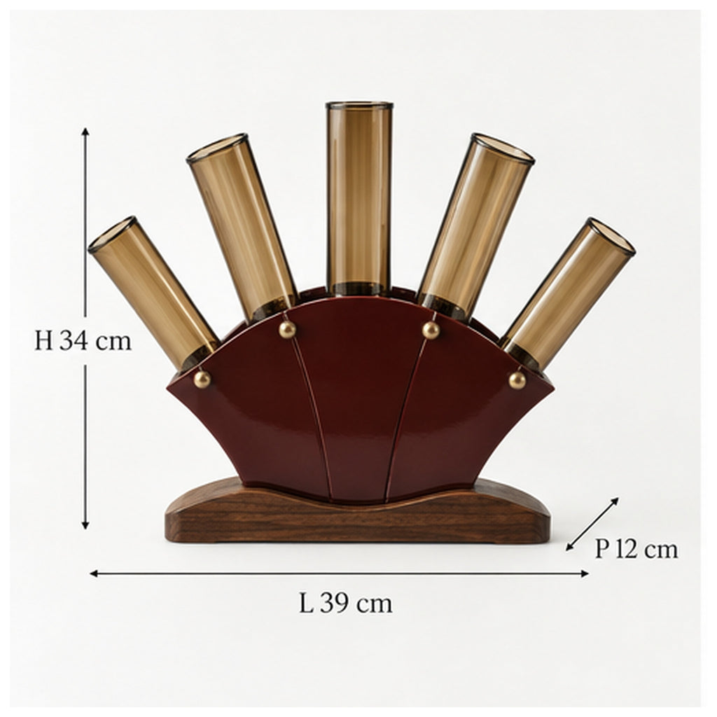 Vase Éventail Cinq Tiges — Soliflore panoramique en verre ambré