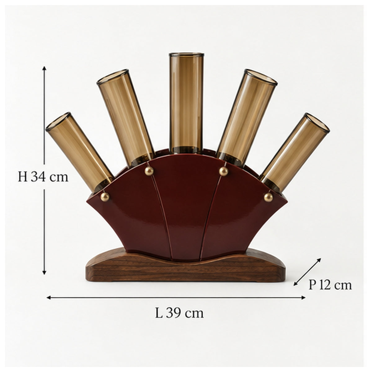 Vase Éventail Cinq Tiges — Soliflore panoramique en verre ambré